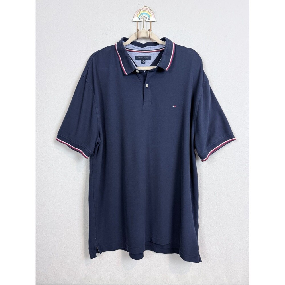 Tommy Hilfiger Navy Polo with Red and White Trim XXL